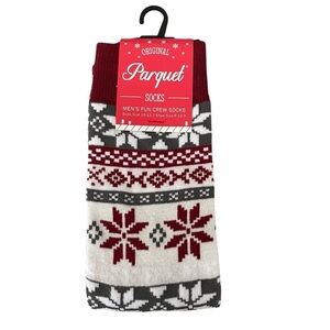 Parquet Socks Christmas Snowflakes Men's Size 10-13 Stretch Novelty Easy Care